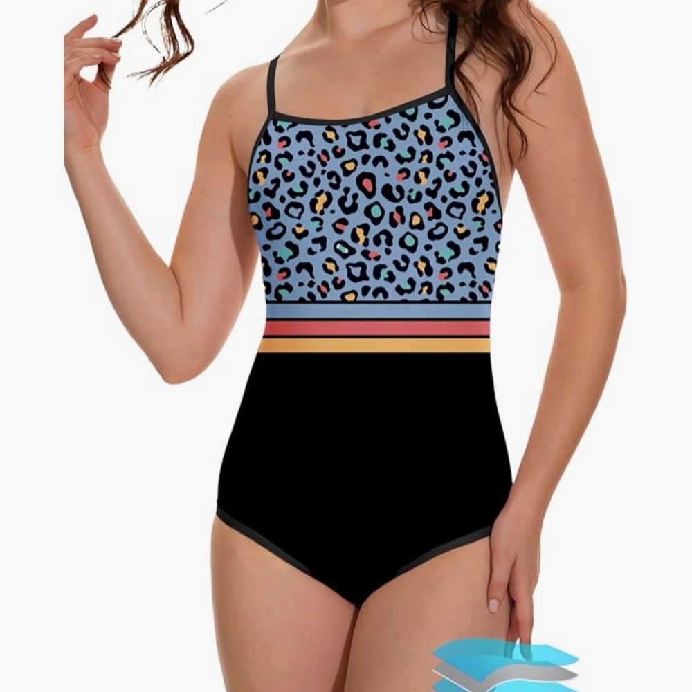 Blue and Black One Piece Swimsuit with Sporty Tank Style. Menstrual Period